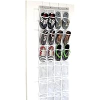 Simple Houseware 24 Pockets - Crystal Clear Over The Door Hanging Shoe Organizer, Gray (64'' x 19'')