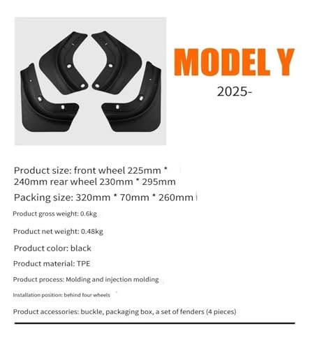Garde-boue pour Tesla Model Y 2025 actualisé kit complet avant arrière - 5