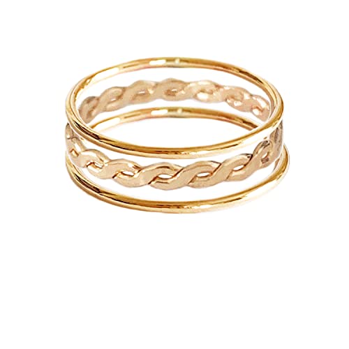 Gold Stacking Rings | Braid And Band Stack | Braid And Skinny Bands 14K Gold Fill | Perfect Ring For Toe, Knuckle Or Finger | Unisex (3) #TOP5