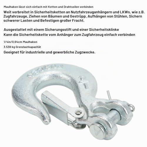 Foto von Yctze Gabelkopfhaken, 1/4 Zoll Gabelkopf-Schlupfhaken mit Sicherheitsverriegelung 7800 Lbs Last G70 Geschmiedeter Stahlhaken für Anhänger-LKW-Schleppfahrzeugketten