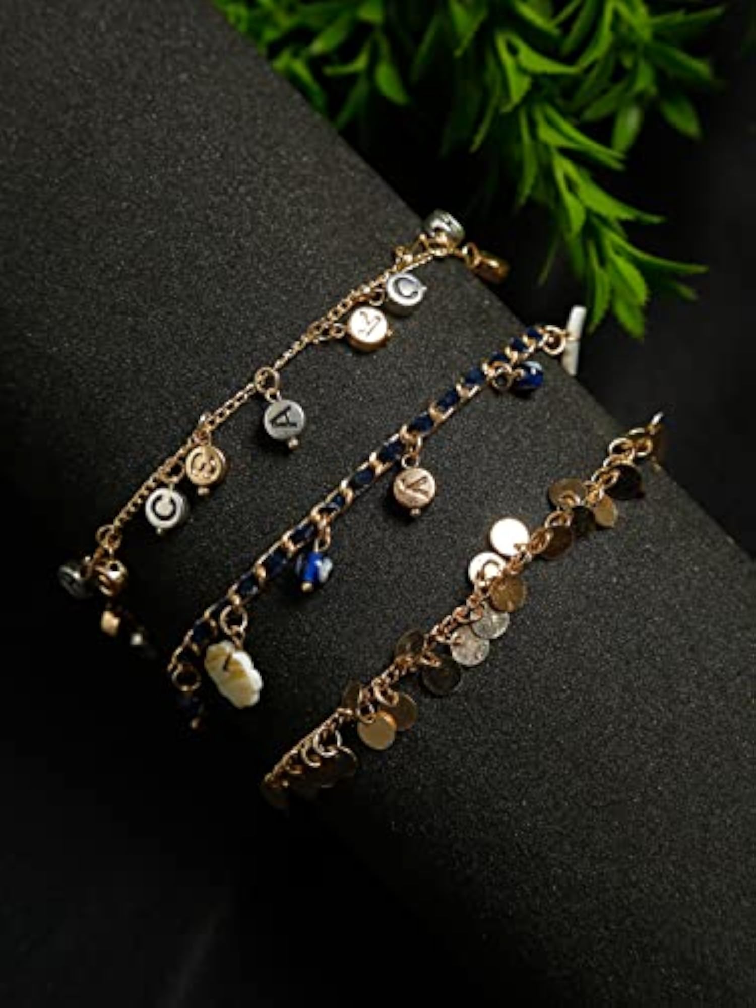 Alphabet Coin Charm Chain Anklet Set for Women