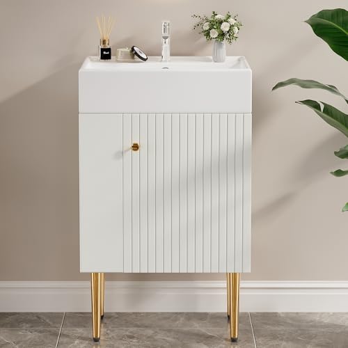 DUlVBPE Mueble de baño con armario bajo lavabo de 55 cm, mueble de baño pequeño, color blanco