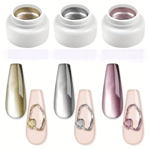 3Boxes Nail Varnish Silver Gold Metallic Painting Gel Nail Polish Bright Drawing Line French Mirror Metal Effect Chrome Varnis Semi Permanent for Nail Art DIY Chrome Rose Mirror Effect Nail Polish