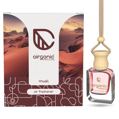 Image of Airganic Swing Prime Car Perfume Hanging Pod | Musk, Camphor & Cool Aqua Water| Pack 3 | Car Air Freshener |Natural Essential Fragrance Oils in Glass Bottle with Wooden Diffuser Lid |Last Upto 60 Days