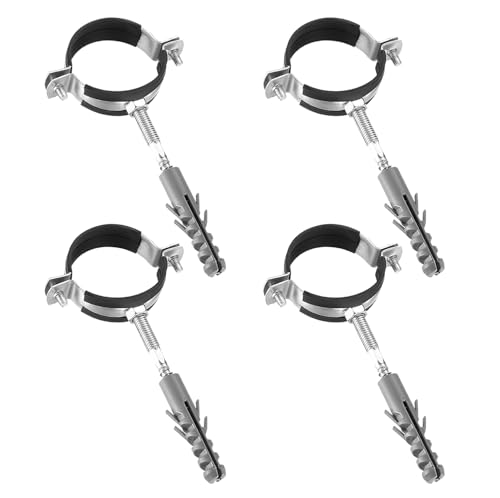 Preisvergleich Produktbild 12 Stück Rohrschelle 50mm: 4 Schraubrohrschelle + 4 Dübel + Stockschrauben, Rohrhalterung Rohrbefestigung Wand Schlauchschelle mit Gummieinlage für Klempner Rundleitungen Lüftungskanäle