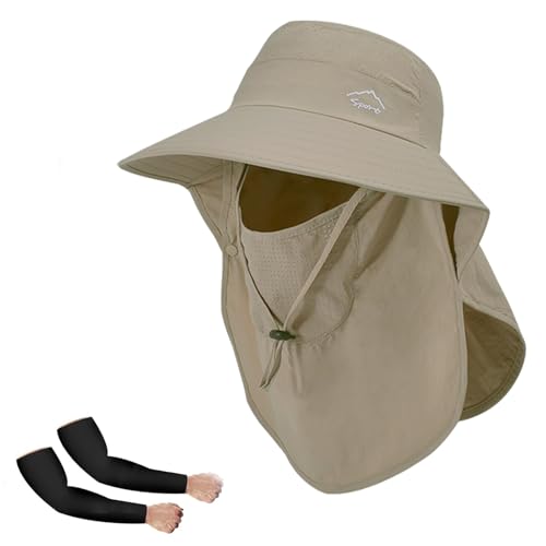 Image of Rosoz Sun Hat for Men Women with Neck Flap,Wide Brim UPF50+ Fishing Hat with Detachable Face Cover Outdoor Sun Protection Hat