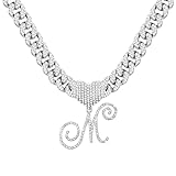 Collar con colgante de plata cursiva con inicial de alfabeto colgante de Miami cubano, cadena de eslabones cubanos para mujer, cadena de letras con colgante de regalo de joyería.., Aleación de zinc,