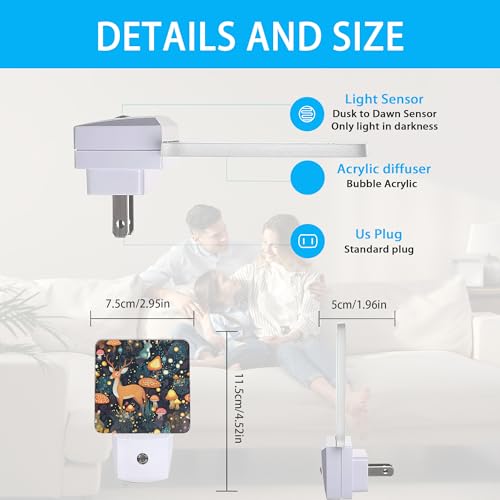 Image of Night Lights Plug into Wall Fantasy Forest Mushrooms Deer Night Lights Dusk to Dawn Sensor Led Lamp for Women Men,Led Lights for Stairway /Hallway /Bedroom,0.5W