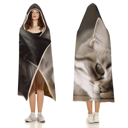 Cape à capuche chat endormi 101x127cm, couverture nomade à positionnement stable - 4