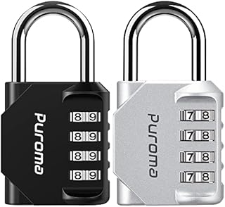 Puroma 2 Pack 4 Digit Combination Locks Outdoor Waterproof Padlock for School Gym Locker, Hasp Cabinet, Gate, Fence, Toolbox (Silver & Black)