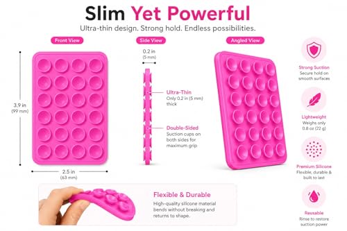 Image of GooseBox Suction Cup Phone Case Mount, Double-Sided Suction Phone Case Anti-Slip Silicon Sticky Stand Hands-Free Strong Grip Holder for Selfies and Videos (Dark Pink, Pack of 1)