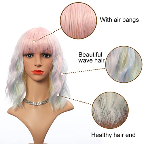 image for VCKOVCKO Pastel Wave Wig for Girls Natural Wavy Wig With Air Bangs Sho