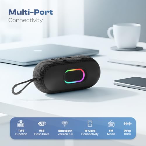 Image of LAPCARE Ozzie 10W Bluetooth Speaker with RGB Lights, TWS Stereo Sound, Dual Bass Radiators, Bluetooth 5.3, 8H Playtime, Portable Wireless Speaker with AUX & USB Support, Made in India - Black