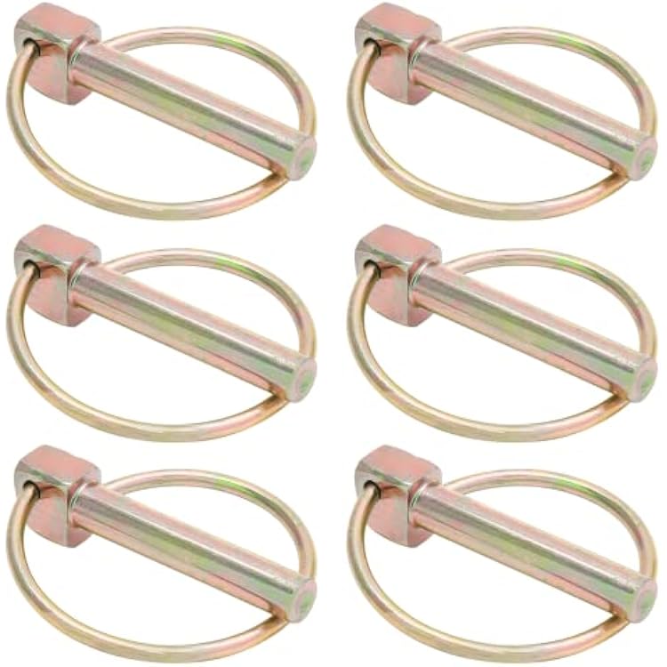 6Pcs 3/8 Inch Heavy Duty Lynch Pin with Ring, Round Linch Pins Assortment Kit Lock Pin Clips for Farm Tractors, Trucks, Trailers, Mowers (3/8 x 1-3/4 Inch)