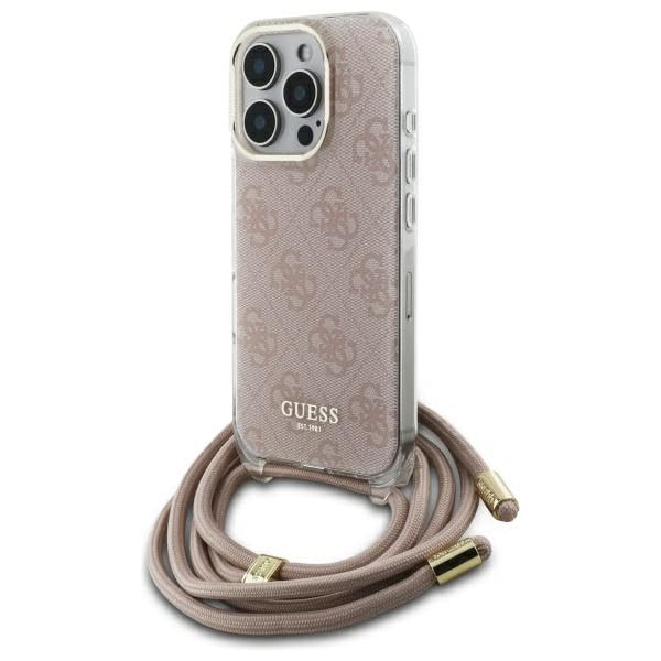 Coque iPhone 16 Pro Guess GUHCP16LHC4SEP protection rose 6,3 pouces cordon motif 4G