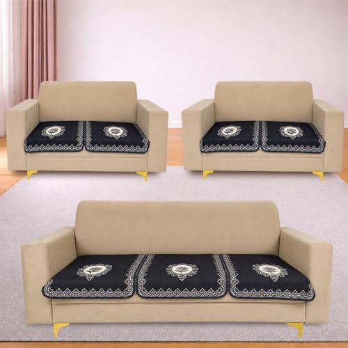 Image of Homerz Premium 'Maharaja Paradise Series' Sofa Cover | Net Fabric Sofa Cover | Washable, Anti-Dust Backed & Wrinkle Resistant Cover (Regal Flower, 7 (3+2+2) Seater, Only Seat Cover)