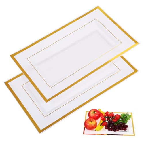 Garneck 10pcs Heavy Duty Disposable Serving Trays Buffet Trays Party Dinnerware Food Plates Rectangular Party Plates