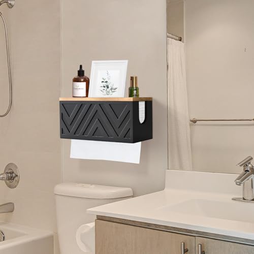Paper Towel Holder Wall Mount with Lid, Paper Towel Holder Dispenser for Bathroom Kitchen Decor, Solid Wood Paper Towel Dispenser Commercial Paper Towel Holder for C-Fold, Z-Fold, Trifold Paper