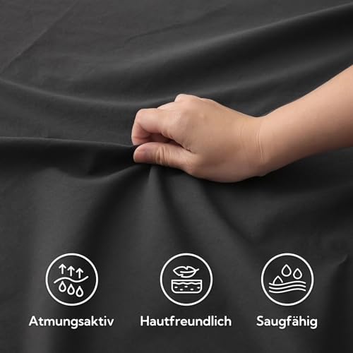 SOULFUL Spannbettlaken 180x200cm 2er Set, 100% Baumwolle Anthrazit – Ansicht 3