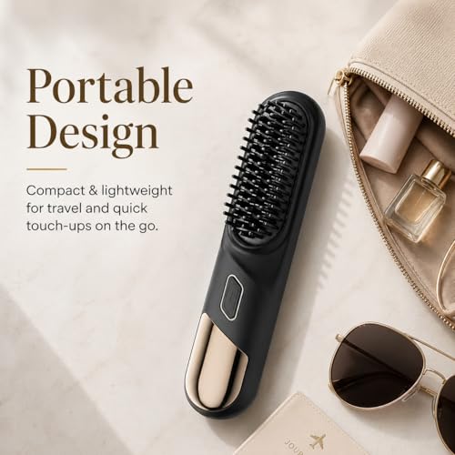 Cepillo alisador de cabello inalámbrico mini portátil negro miniatura 2