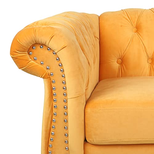 Wirrytor Chesterfield Classic Sofa, Modern Velvet 3 Seater Sofa, Upholstered Tufted Back Settee Couch With Rolled Arms Nailhead Trim For Living Room Bedroom(Mango) #TOP4