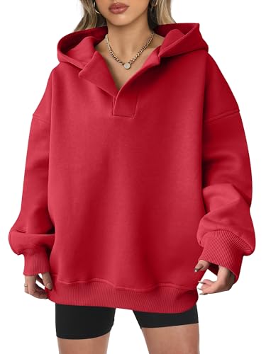 ANRABESS Womens Oversized Hoodies V Neck Sweatshirts Fleece 