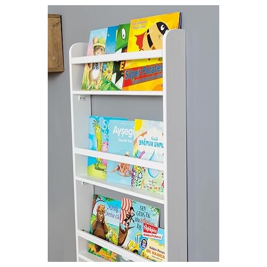 Handmade Solidwood Wall Mounted Montessori Kids Bookshelf, 4 Tier Book Display for Children Bedroom, Nursery Furniture Bookcase, Solid Wood Pine Tree Book Organiser for Living Room (White)