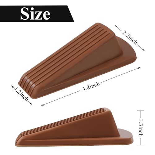 Image of 4 Pack Door Stoppers for Bottom of Door, Brown 4.8x2.2x1.3in Door Stops, Rubber Door Stopper Wedge, Sturdy Stackable Door Stops for Floor