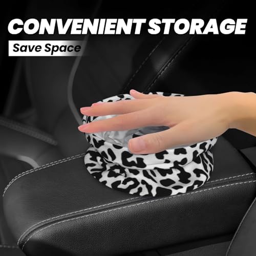Image of Small Car Trash Can, Black and White Leopard Design Hanging Foldable Car Trash Bag, Waterproof Leakproof Garbage Bin, Car Interior Organizer Accessories