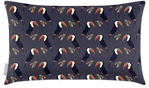 Image of Izabela Peters Cushions With Covers Included, Filled Cushion, Eco-Friendly Velvet Cushions, 55 x 35 cm, Toucans - Graphite, Chair Cushions, Sofa Cushions, Seat Cushions