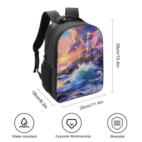 Lighthouse on an Island Funny 16 Inch Backpack for Men Women Casual Daypack with 2 Compartment for Travel Work2