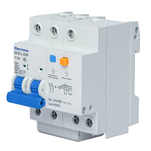 Sfb1L-63Hc-2P Miniature Circuit Breakers Din-Rail Mounted Mcb, 1P2W Ac 50/60Hz 20Amp Voltage 230V Overload, Earth Leakage Protection Thermal Magnetic Trip Short-Circuit Protection #TOP21
