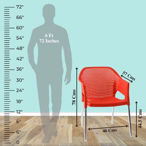 Image of ITALICA Plasteel Arm Chair for Home, Office, Living Room /Matte Finish Plastic Outdoor Chair /Patio Chairs for Balcony | Suitable for Indoor & Outdoor (1209, Red, Set of 4 Chair)