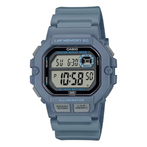 Casio WS-1400H-8BVCF Orologio Digitale Uomo Quarzo - Cinturino In Resina Grigio, Cronometro 60 Giri, 100m Water Resistant