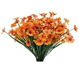 Lyrtrees Artificial Flowers, Orange Plastic Faux Floral Bouquet for Indoor Outdoor Decor, No Fade Faux Flowers Fake Plastic Plants for Decoration Hanging Planters Garden Porch Window Box(12 Bundles)