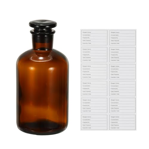 PATIKIL 500ml Glass Reagent Bottle, Narrow Mouth Reagent Media Storage Bottle with Ground Stopper for Lab Water Reagent Liquids Chemistry Science Vase Perfume, Brown(17.6 oz)
