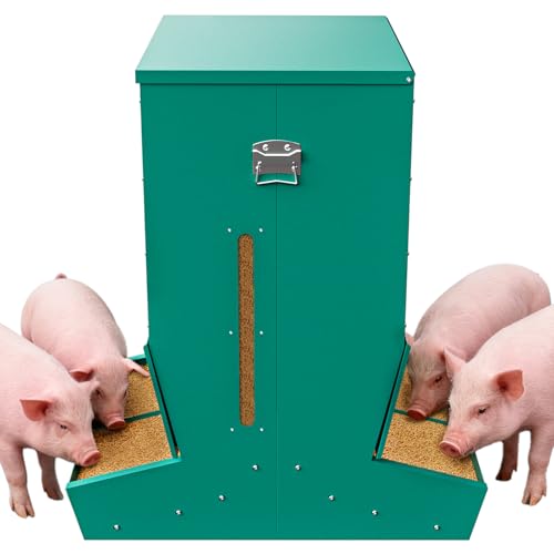 Hog Feeder for Pigs 4 Door Heavy Duty Pig Feeder with Rainproof Lid Self Feeder for Outdoor Use on Hog Farm Homestead or Pasture