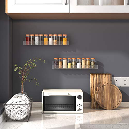 Vaehold Adhesive Acrylic Spice Rack With Nano Double Sided Tape Wall Mount Organizer Clear Wall Spice Rack With Shelf Ends For Kitchen Cabinet Door - 2 Pack 11 4/5‘’ Shelves #TOP1
