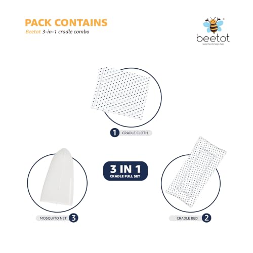 Image of Premium Swing Cradle Set | Hanging Swing Cradle, Removable 5-Layer Padded Bed & Mosquito Net | Up to 15 kg | Light Navy Dot