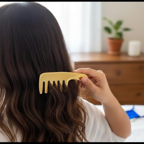 Image of WITSOUL Kansa Comb Massage Tool - kansa Comb for Hair Fall /Growth /blood Circulation & Stress Relief Best for Head Massage (Handle Comb)