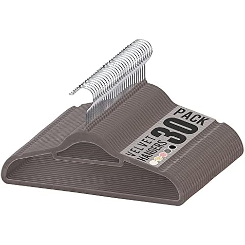 Folora 30PCS Home Anti-Slip Flocking Hanger (42CM), Thicker Heavy Duty Velvet Suit Hangers with Tie Bar and 360 Degree Rotatory Hook, GREY Cover