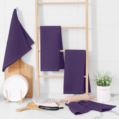 Image of Homaxy 100% Cotton Waffle Weave Kitchen Dish Towels, Ultra Soft Absorbent Quick Drying Cleaning Towel, 13 x 28 Inches, 12-Pack, Eggplant