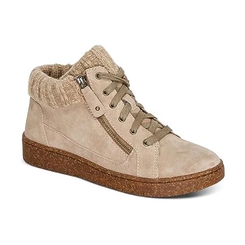 Aetrex Women's Bonnie Orthopedic Adjustable Sneakers - Weather-Friendly Suede Sneakers with Side Zippers - Lace Up Orthotic High Padded Womens Shoes Taupe Cover