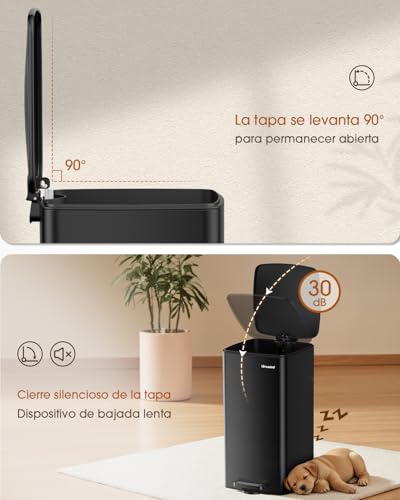 Miniatura 4 de Lovewind Cubo De Basura De Cocina, Cubo De Basura De Acero Inoxidable Con Pedal Negro De 30 L, Con Tapa Y Cubo Interior, Adecuado Para Cocina, Baño Y Sala De Estar