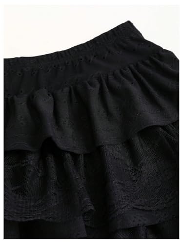 GORGLITTER Women's Y2k Layered Ruffle Lace Mini Skirt High Waisted Sheer Goth Skirts3