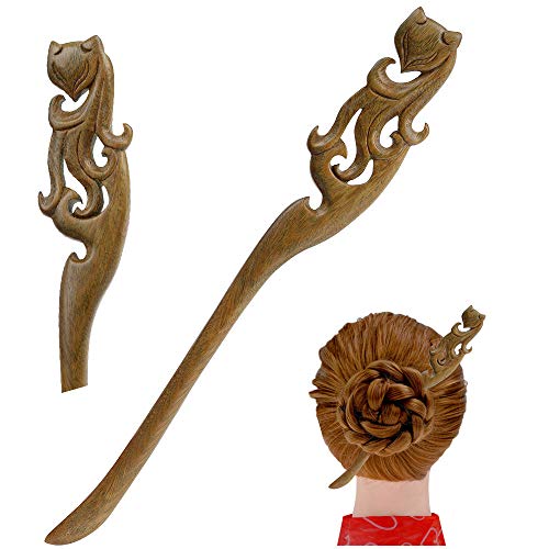 FINGER LOVE Handmade Carved Wooden Hairpin vintage Chopsticks Chinese Decorative Accessory Wood Hair Stick Fairy Fox Green sandalwood