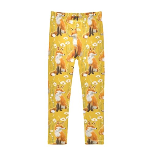Daisy Fox Yellow Design Girls Leggings Soft Stretch Workout Yoga Dance Pants for Kids Casual Tights