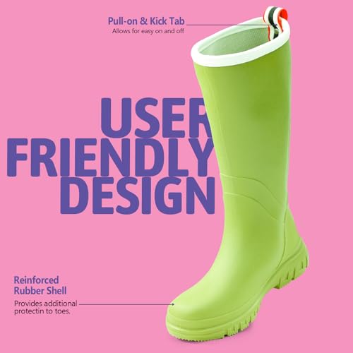 Image of rain boots women waterproof deck boots tall work boot comfortable Fishing boot lightweight chelsea bootie for Gardening Boating Camping Sailing green