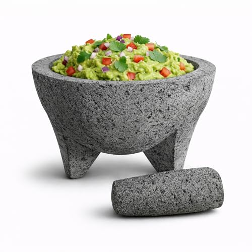 La Mejor Selección de Molcajetes Top 10. 44 Bluelander Molcajete de Piedra Volcánica, Molcajete Tradicional para Cocina Mexicana, Utensilio de Cocina Ideal para Salsas y Guacamole (20 cm (8 pulgadas))