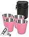 Outdoor Saxx® - Set di 6 bicchieri in acciaio INOX, 4 bicchieri da liquore in metallo, con custodia in pelle, imbuto ideale per fiaschetta, rosa